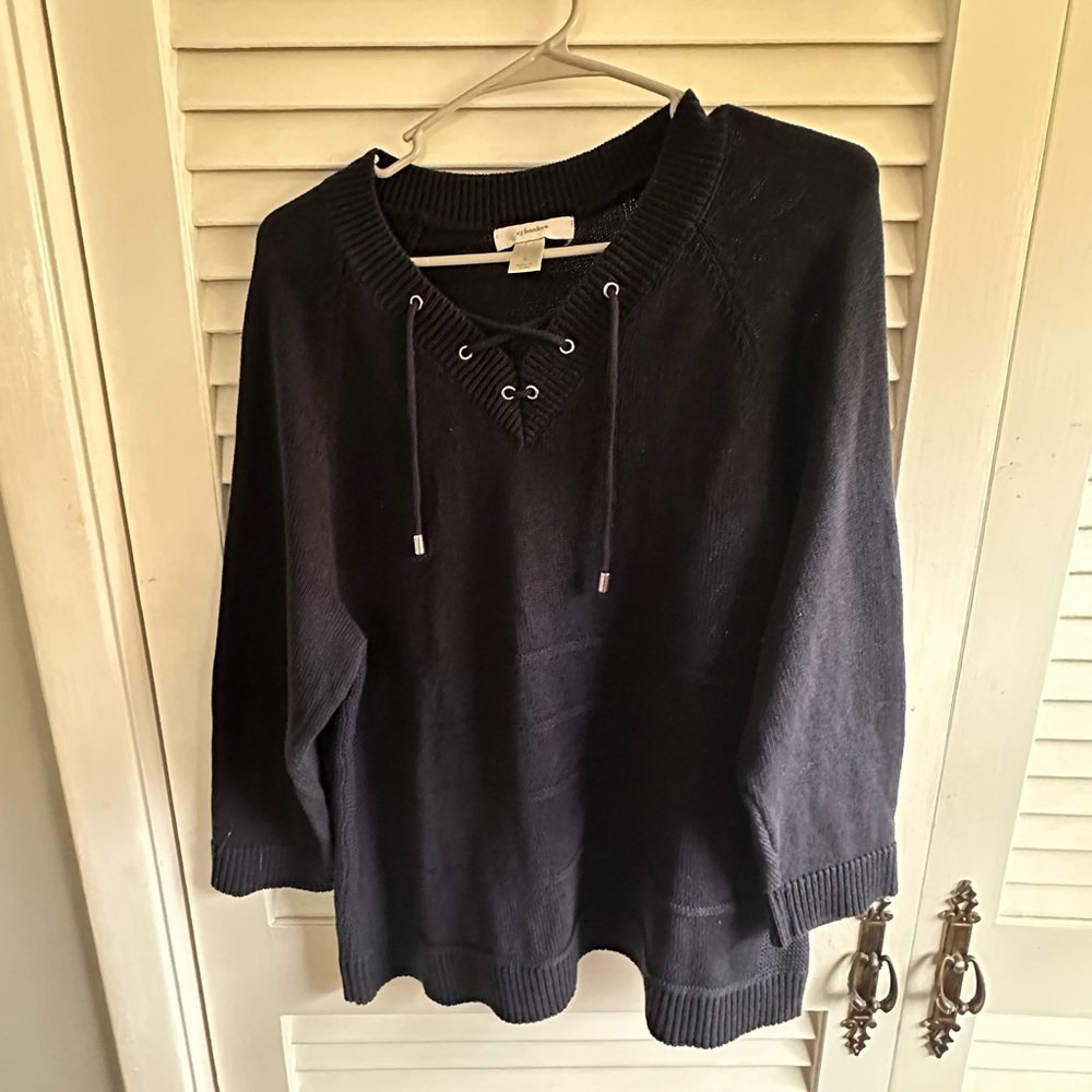 CJ Banks navy Knit Sweater with Drawstring